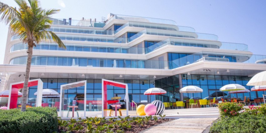 Couture parasols in a colorful playful setting at W Hotel Palm in Dubai